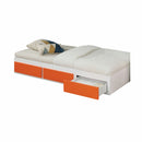 Beds Trundle Bed - 42" X 75" X 12" White Orange Wood Casters Veneer (LVL) Trundle & Drawers (Twin) HomeRoots