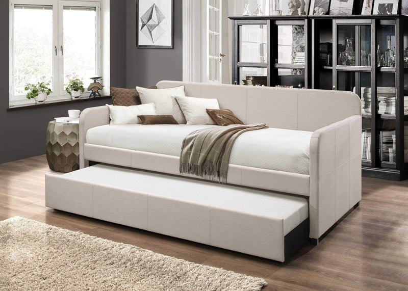 Beds Trundle Bed - 43" X 82" X 37" Fabric Upholstered (Bed) Wood Leg Daybed & Trundle (Twin Size) HomeRoots