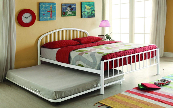 Beds Trundle Bed - 73" X 54" X 4" Full White Metal Tube Trundle HomeRoots