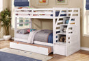 Beds Trundle Bed - 77'.75" X 43'.5" X 62'.5" White Manufactured Wood and Solid Wood Twin/Twin Staircase Bunk Bed with Trundle & Storage Steps HomeRoots