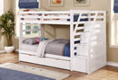 Beds Trundle Bed - 77'.75" X 43'.5" X 62'.5" White Manufactured Wood and Solid Wood Twin/Twin Staircase Bunk Bed with Trundle & Storage Steps HomeRoots