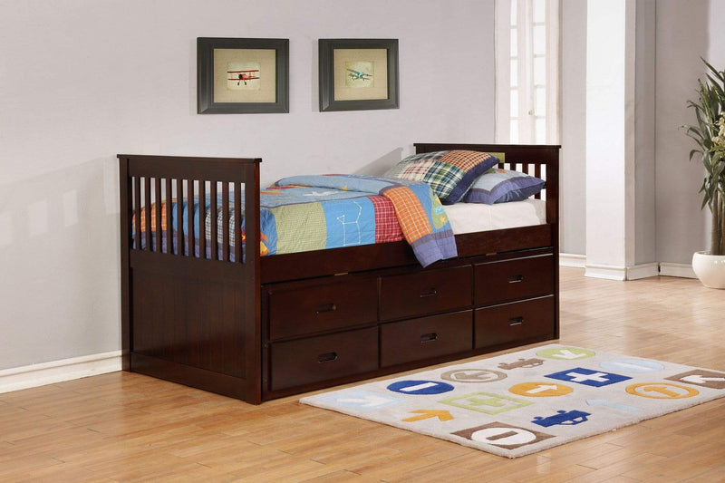 Beds Trundle Bed - 80" X 42" X 37" Brown Solid and Manufactured Wood Twin Captain Bed with Twin Trundle & 3 Drawers HomeRoots