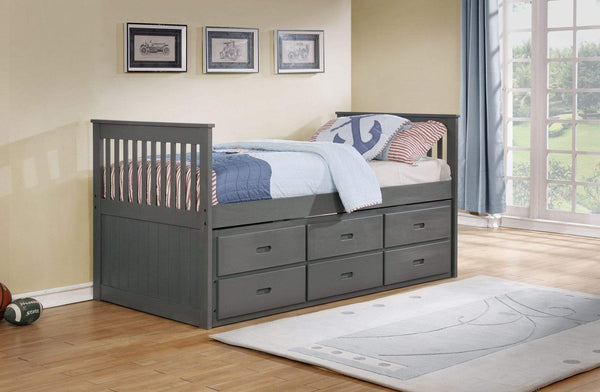 Beds Trundle Bed - 80" X 42" X 37" Grey Solid and Manufactured Wood Twin Captain Bed with Twin Trundle & 3 Drawers HomeRoots