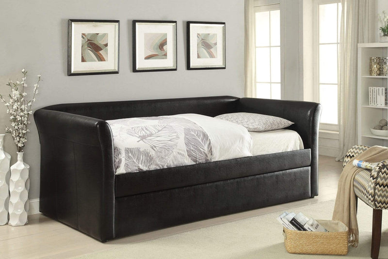 Beds Trundle Bed - 90" Black Pu Daybed And Trundle HomeRoots