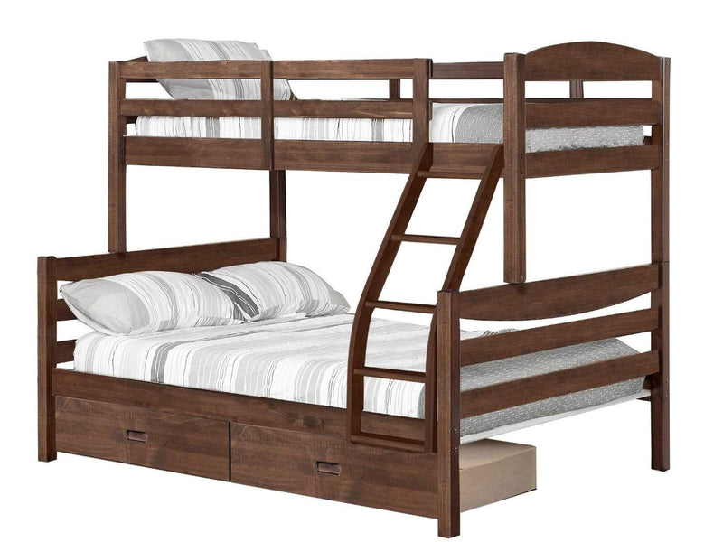 Beds Twin Bed - 81" X 42'.5-57'.25" X 66'.75" Brown Solid and Manufactured Wood Twin/Full Bunk Bed with 2 Drawers HomeRoots