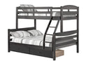 Beds Twin Bed - 81" X 42'.5-57'.25" X 66'.75" Grey Solid and Manufactured Wood Twin/Full Bunk Bed with 2 Drawers HomeRoots