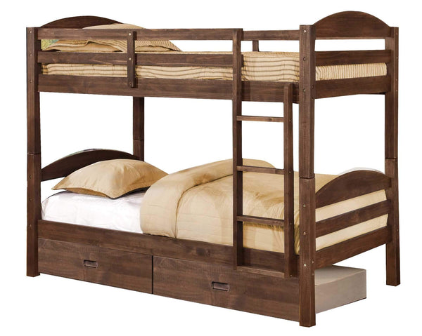 Beds Twin Bed - 81" X 42'.5" X 64'.75" Brown Solid and Manufactured Wood Twin/Twin Bunk Bed with 2 Drawers HomeRoots