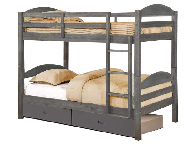 Beds Twin Bed - 81" X 42'.5" X 64'.75" Grey Solid and Manufactured Wood Twin/Twin Bunk Bed with 2 Drawers HomeRoots