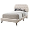 Beds Twin Bed Frame - 45.25" Beige Solid Wood, MDF, Foam, and Linen Twin Sized Bed with Wood Legs HomeRoots