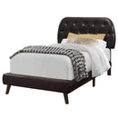 Beds Twin Bed Frame - 45.25" Brown Solid Wood, MDF, Foam, and Linen Twin Sized Bed with Wood Legs HomeRoots