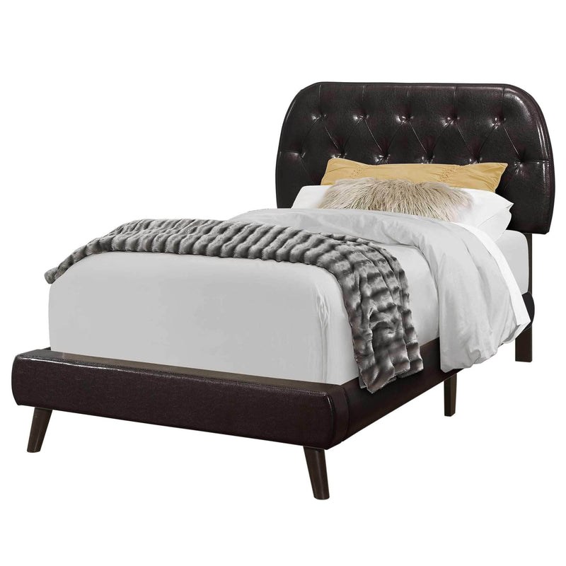 Beds Twin Bed Frame - 45.25" Brown Solid Wood, MDF, Foam, and Linen Twin Sized Bed with Wood Legs HomeRoots