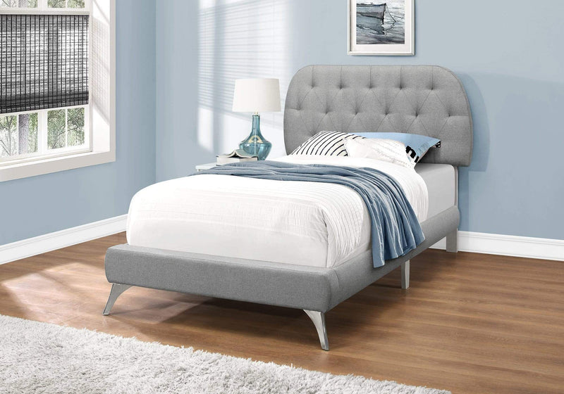 Beds Twin Bed Frame - 45.25" Solid Wood, MDF, Foam, and Linen Twin Sized Bed with Chrome Legs HomeRoots