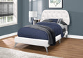 Beds Twin Bed Frame - 45.25" White Solid Wood, MDF, Foam, and Linen Twin Sized Bed with Chrome Legs HomeRoots