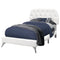 Beds Twin Bed Frame - 45.25" White Solid Wood, MDF, Foam, and Linen Twin Sized Bed with Chrome Legs HomeRoots