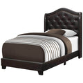 Beds Twin Bed Frame - 45'.75" x 82'.75" x 56'.5" Brown, Foam, Solid Wood, Leather-Look - Linen Twin Size Bed With A Brass Trim HomeRoots