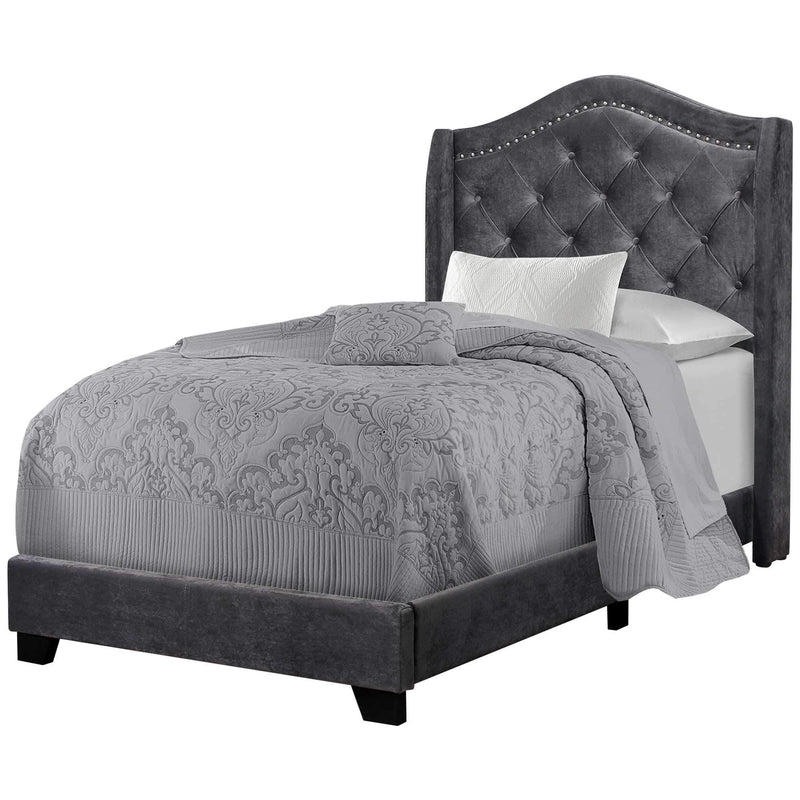 Beds Twin Bed Frame - 45'.75" x 82'.75" x 56'.5" Dark Grey, Foam, Solid Wood, Velvet - Twin Size Bed With A Chrome Trim HomeRoots