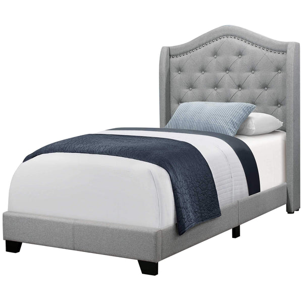 Beds Twin Bed Frame - 45'.75" x 82'.75" x 56'.5" Grey, Foam, Solid Wood, Linen - Twin Size Bed With A Chrome Trim HomeRoots