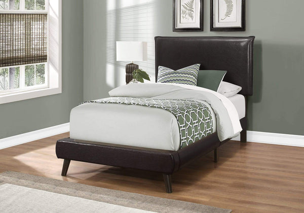 Beds Twin Bed Frame - 47.25" Brown Solid Wood, MDF, Foam, and Linen Twin Sized Bed with Wood Legs HomeRoots