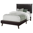 Beds Twin Bed Frame - 47.25" Brown Solid Wood, MDF, Foam, and Linen Twin Sized Bed with Wood Legs HomeRoots