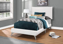 Beds Twin Bed Frame - 47.25" White Solid Wood, MDF, Foam, and Linen Twin Sized Bed with Chrome Legs HomeRoots