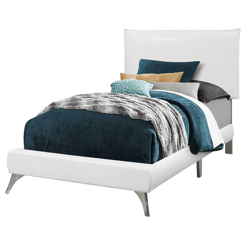 Beds Twin Bed Frame - 47.25" White Solid Wood, MDF, Foam, and Linen Twin Sized Bed with Chrome Legs HomeRoots