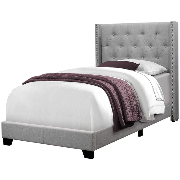 Beds Twin Beds For Sale - 45'.25" x 82'.75" x 49'.75" Grey Linen With Chrome Trim - Twin Size Bed HomeRoots