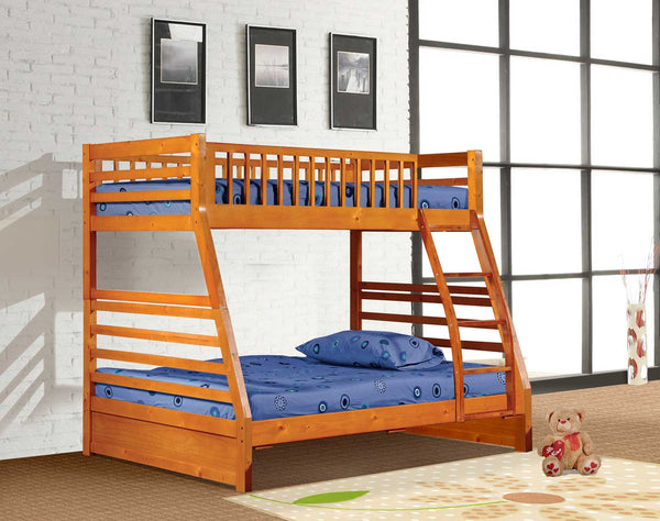 Beds Twin Over Full Bunk Bed - 78'.75" X 42'.5-57'.25" X 65" Oak Manufactured Wood and Solid Wood Twin/Full Bunk Bed HomeRoots