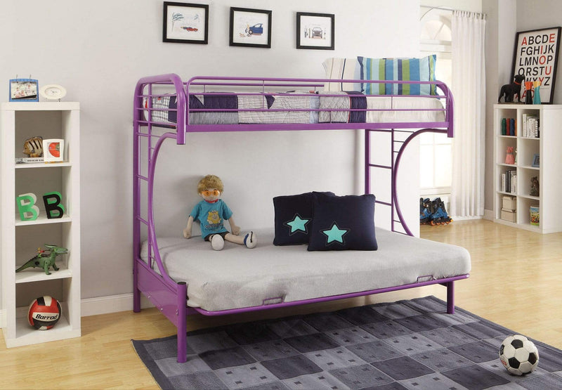 Beds Twin Over Full Bunk Bed - 78" X 41" X 65" Twin Over Full Purple Metal Tube Futon Bunk Bed HomeRoots