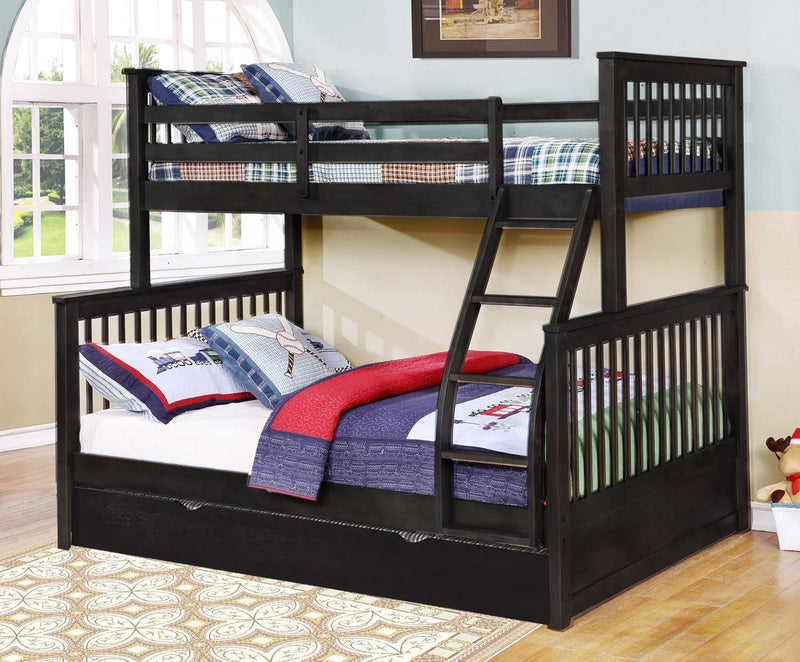 Beds Twin Over Full Bunk Bed - 80'.5" X 41'.5-57'.5" X 70'.25" Charcoal Manufactured Wood and Solid Wood Twin/Full Bunk Bed with Matching Trundle HomeRoots