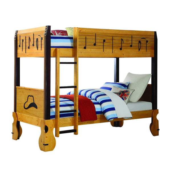 Beds Twin Over Twin Bunk Beds - 43" X 82" X 67" Honey Oak Espresso Wood Twin/Twin Bunk Bed HomeRoots