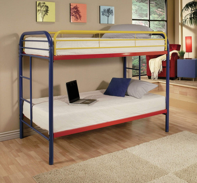 Beds Twin Over Twin Bunk Beds - 78" X 41" X 60" Twin Over Twin Rainbow Metal Tube Bunk Bed HomeRoots