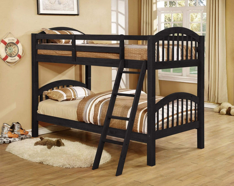 Beds Twin Over Twin Bunk Beds - 81'.25" X 42'.5" X 62'.5" Charcoal Solid and Manufactured Wood Twin/Twin Arched Wood Bunk Bed HomeRoots