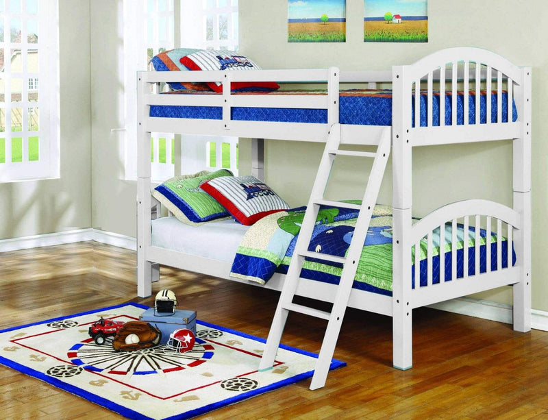 Beds Twin Over Twin Bunk Beds - 81'.25" X 42'.5" X 62'.5" White Solid and Manufactured Wood Twin/Twin Arched Wood Bunk Bed HomeRoots