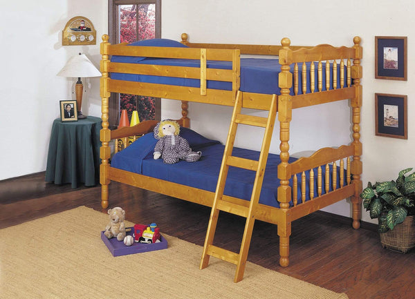 Beds Twin Over Twin Bunk Beds - 81" X 43" X 60" Twin Over Twin Honey Oak Pine Wood Bunk Bed HomeRoots