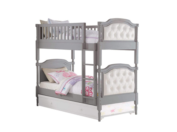 Beds Twin Over Twin Bunk Beds - 81" X 43" X 75" Twin Over Twin Antique Gray And Pearl Pu Bunk Bed HomeRoots