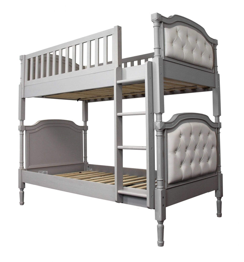 Beds Twin Over Twin Bunk Beds - 81" X 43" X 75" Twin Over Twin Antique Gray And Pearl Pu Bunk Bed HomeRoots