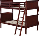 Twin Over Twin Bunk Beds - 84" X 41" X 69" Cherry Pine Wood Twin Over Twin Bunk Bed