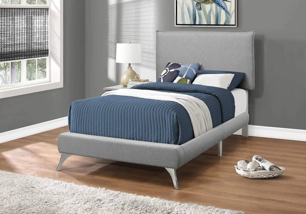 Beds Twin Size Bed - 47.25" Solid Wood, MDF, Foam, and Linen Twin Sized Bed with Chrome Legs HomeRoots