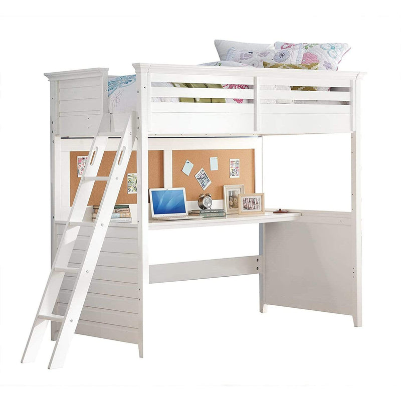 Beds Twin Size Bed - 83" X 45" X 74" Twin White Poplar Wood Loft Bed With Desk HomeRoots