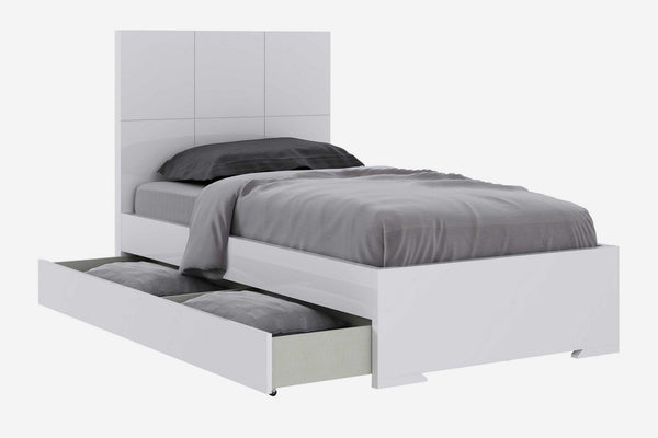 Beds Twin Size Bed Frame - 42" X 79" X 48" Gloss White Stainless Steel Twin Bed HomeRoots