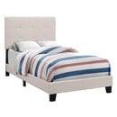 Beds Twin Size Bed Frame - 45.75" Beige Solid Wood, MDF, Foam, and Linen Twin Size Bed HomeRoots