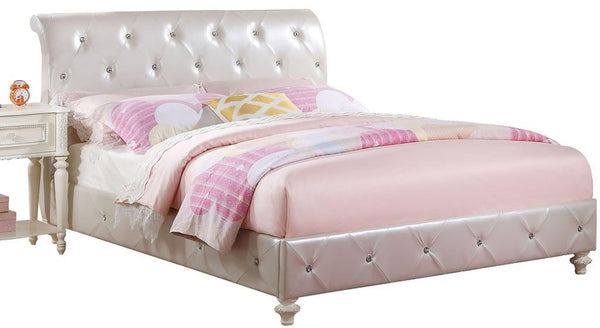 Beds Twin Size Bed Frame - 87" X 42" X 44" Pearl White Pu And Ivory Twin Padded Bed HomeRoots