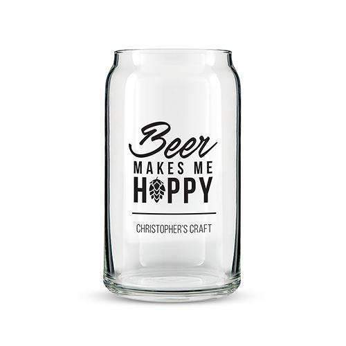 Beer Can Shaped Glass Personalized - Beer Makes Me Hoppy Printing White (Pack of 1)-Personalized Gifts For Men-Black-JadeMoghul Inc.