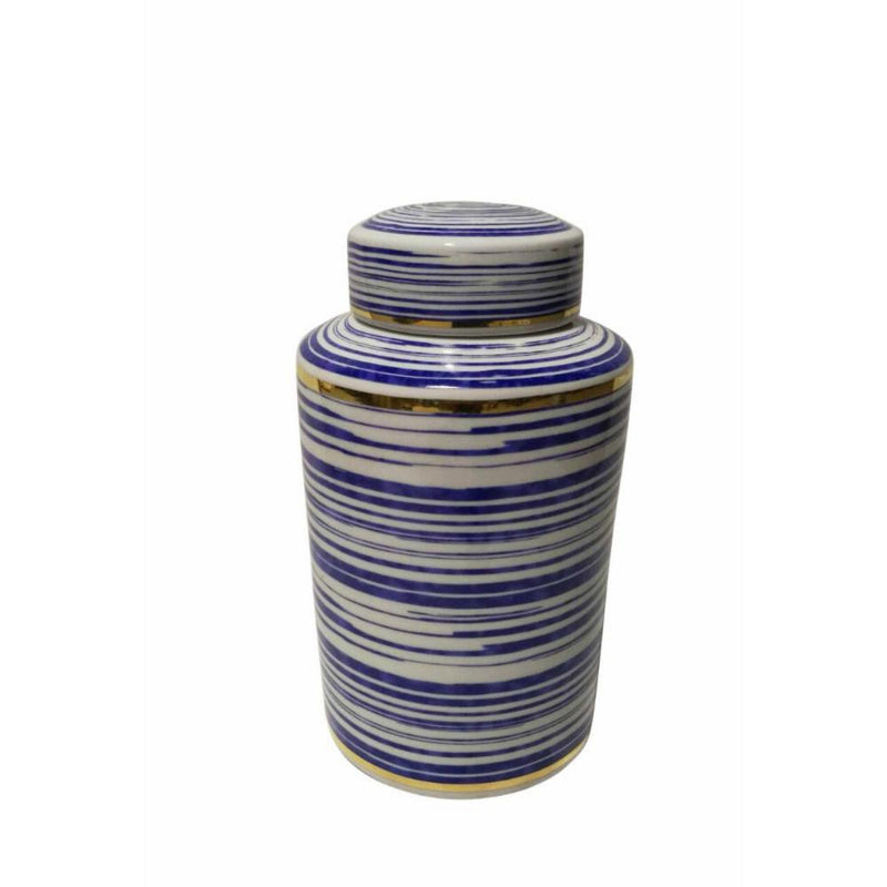Beguiling Ceramic Covered Jar, Blue And White-Decorative Jars and Urns-Blue And White-Ceramic-JadeMoghul Inc.