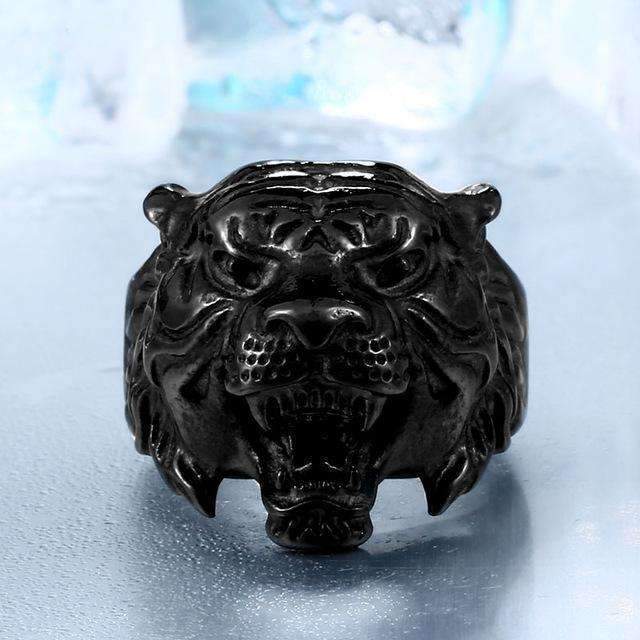 BEIER 316L Stainless Steel Titanium Tiger Head Ring Men Personality Unique Men's Animal Jewelry BR8-307 US size-13-black colour-US SIZE-JadeMoghul Inc.