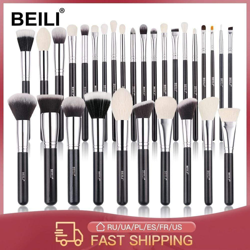 BEILI Black Makeup brushes set Professional Natural goat hair brushes Foundation Powder Contour Eyeshadow make up brushes AExp