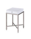 Belinut End Table, White & Brushed Nickel-Side Tables and End Tables-White & Nickel-Wood Poly Veneer Metal-JadeMoghul Inc.