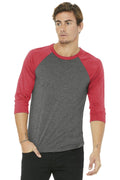 BELLA+CANVAS Unisex 3/4-Sleeve Baseball Tee. BC3200-T-shirts-Grey/ Red Triblend-L-JadeMoghul Inc.