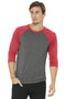 BELLA+CANVAS Unisex 3/4-Sleeve Baseball Tee. BC3200-T-shirts-Grey/ Red Triblend-L-JadeMoghul Inc.