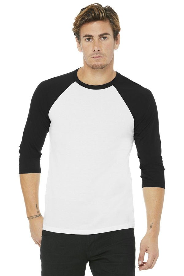 BELLA+CANVAS Unisex 3/4-Sleeve Baseball Tee. BC3200-T-shirts-White/ Black-XS-JadeMoghul Inc.